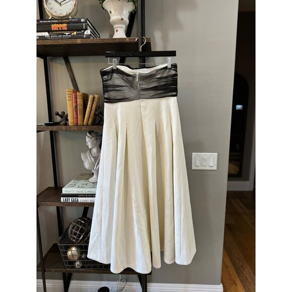 Cinq a Sept Odessa Strapless Tulle Midi Cocktail Dress Ivory/Black Womens Size 1 - Picture 9 of 14